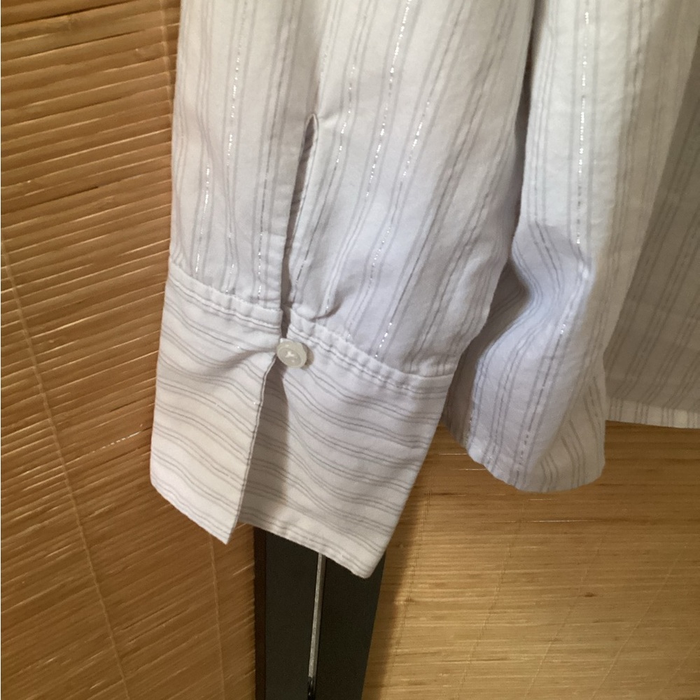 ANN TAYLOR Classic White Button-Up Shirt 14 Blouse metallic threading EUC - Picture 5 of 7